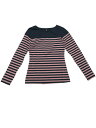 Allegra K ボーダー tシャツ カットソートップス 長袖 ストライブ 横縞 丸首 カジュアル レディース ブルーピンク XL(4)
