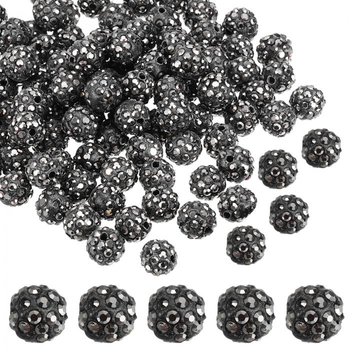PATIKIL 宝石メイキング用の10mmのラインストーンクレイビーズ 120個入りの丸いボールポリマークレイクリスタルチャームビーズ クラフトデコレーションネックレスチェーンブレスレットDIY用 ダーク黒色