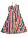 Allegra K 夏 サンドレス Vネック ワンピース スパゲッティストラップ タイノット レディース ピンクグリーン M