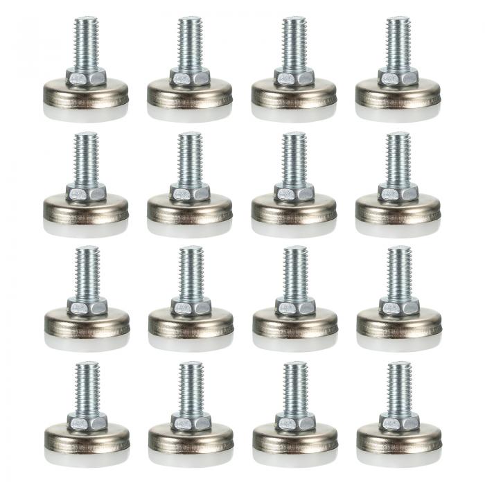 家具レベラー 16個セット M8x16 - 調節可能な家具調整脚ネジ付き テーブル 椅子 ソファ キャビネット 作業台用の脚レベラー（シルバー）