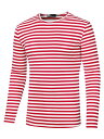 Lars Amadeus カジュアルトップス Tシャツ 長袖 クルーネック ストライプ ベーシック 通勤 通学 メンズ レッド XL(4)
