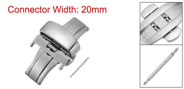 時計クラスプ 折りたたみ式 プッシュボタン クイックリリース ストラップリンクピン付き 20 mm革時計バンド用 シルバートーン