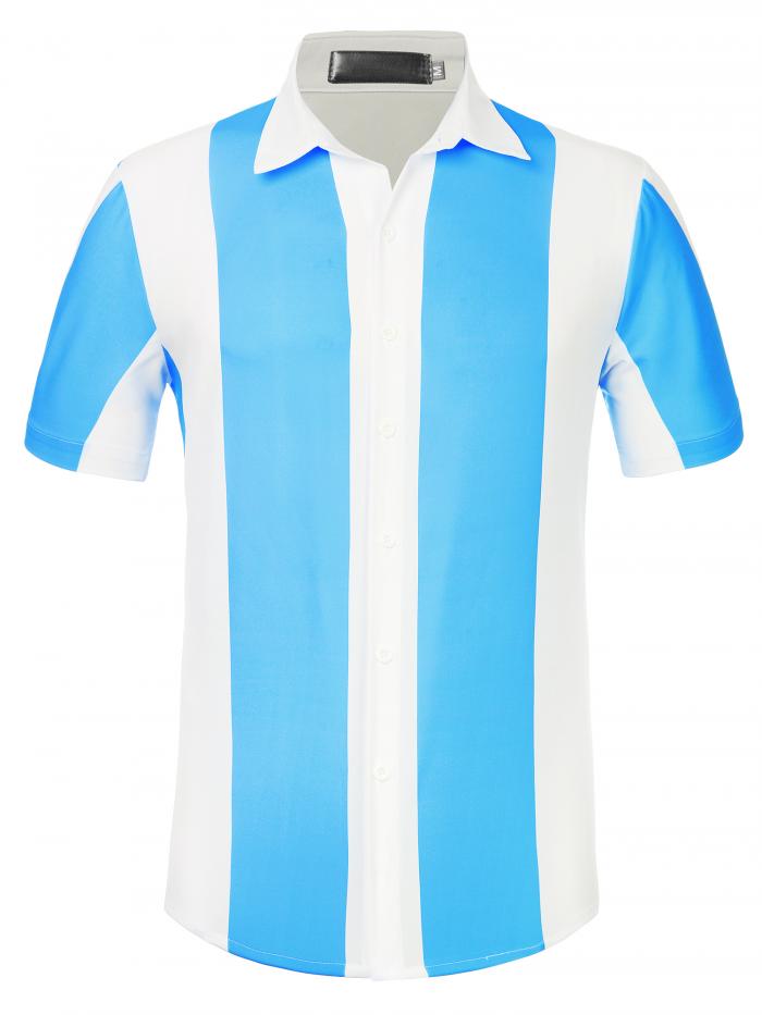 Lars Amadeus ストライプシャツ ボタンダウン ビーチ 半袖トップス ハワイアン カラーブロックシャツ メンズ ホワイトスカイブルー L(4)