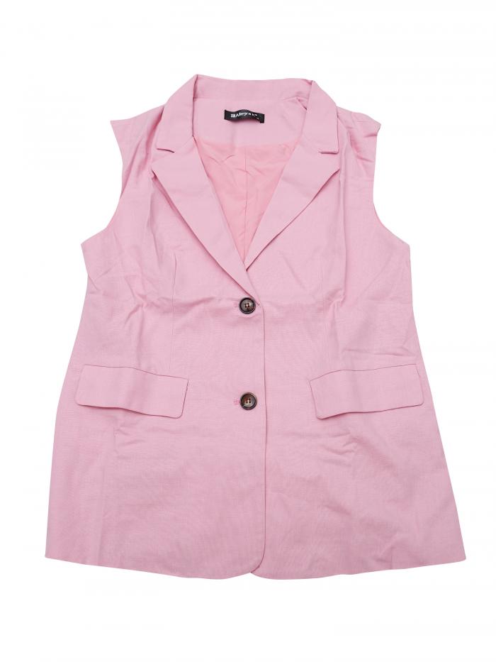 Allegra K ベスト ブレザー リネン Vネック 無地 ボタンダウン 通勤 ノースリーブ ジャケット レディース ピンク XS