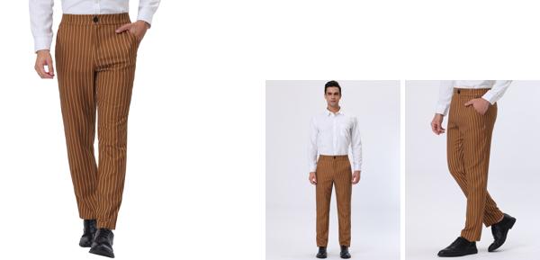 Lars Amadeus スーツパンツ ストライプ ドレス パンツ ストレート カラーブロック メンズ ブラウンホワイト 32