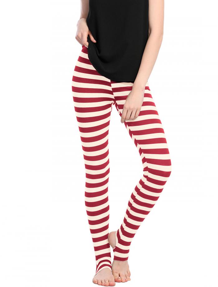Allegra K レギンス ボーダー ストライプ 弾性 ウエストゴム ハロウィン 衣装 レディース レッドホワイト M