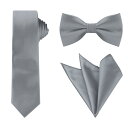 Allegra K ネクタイ ボウタイ ポケットチーフ 3点セット ナロータイ 6cm 無地 結婚式 フォーマル メンズ ダークグレー Free Size