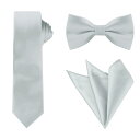 Allegra K ネクタイ ボウタイ ポケットチーフ 3点セット ナロータイ 6cm 無地 結婚式 フォーマル メンズ グレー Free Size