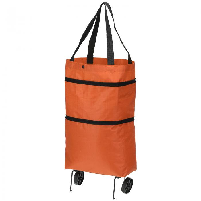 楽天ソウテンPATIKIL 折りたたみ可能なホイール付きショッピングバッグ 折りたたみ式トロリーバッグ 野菜 果物 衣類 収納に便利なポータブルな買い物袋 オレンジ色