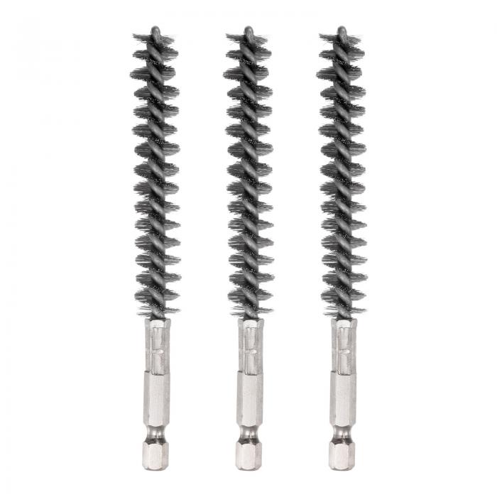 ステンレスドリルブラシ 12mm直径 ワイヤブラシのクリーニング ハンドル付き 6.35mm 六角シャンク 配管..