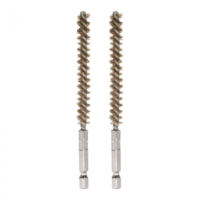 真鍮ドリルブラシ 8mm直径 ワイヤブラシのクリーニング ハンドル付き 6.35mm 六角シャンク 配管 ポート 軸受用 2個入り