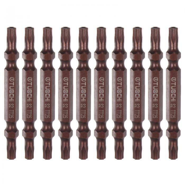 T25 磁気 両頭ドライバービット S2 鋼鉄中空 トルクスドリルビット ハードウェアの付属ツール 銅 65mm..