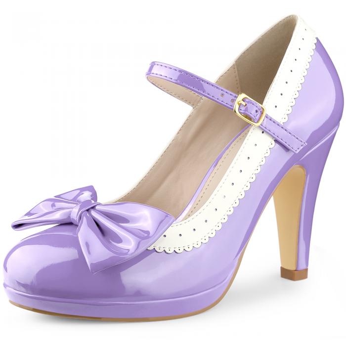 Perphy 女性用ボウプラットフォームアンクルストラップスティレットヒールパンプス パープル 23.0cm