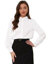 Allegra K レディース カジュアルワークシャツ ボタンカフスカラー オフィス トレンドシャツ ブラウス yシャツ ワイシャツ 春夏秋冬 全季節通用 ホワイト L