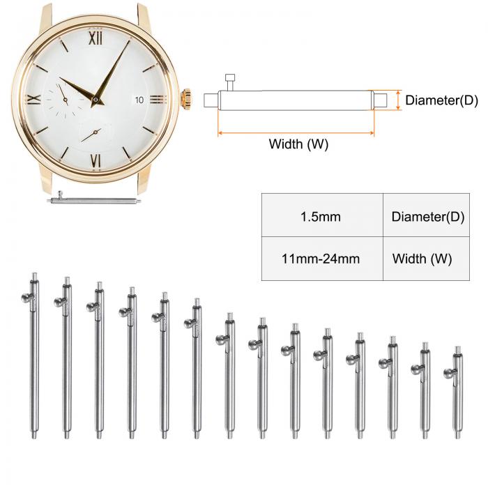 クイックリリースバネバー 1.5 mm直径 16 mm幅 ステンレス鋼 ウォッチピン 時計バンドストラップ用 2個 3