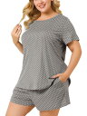 Agnes Orinda 半袖シャツ ショーツ パジャマセット プラスサイズ ナイトウェア 水玉 レディース グレー 2XL