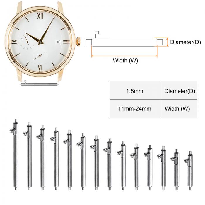 クイックリリースバネバー 1.8 mm直径 17 mm幅 ステンレス鋼 ウォッチピン 時計バンドストラップ用 4個