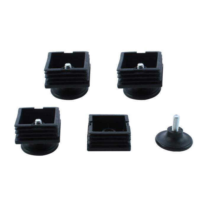 レベリングフット テーブル 調節可能な レベリングフット 正方形 チューブインサート ブラック 50mm x 50mm 4 セット
