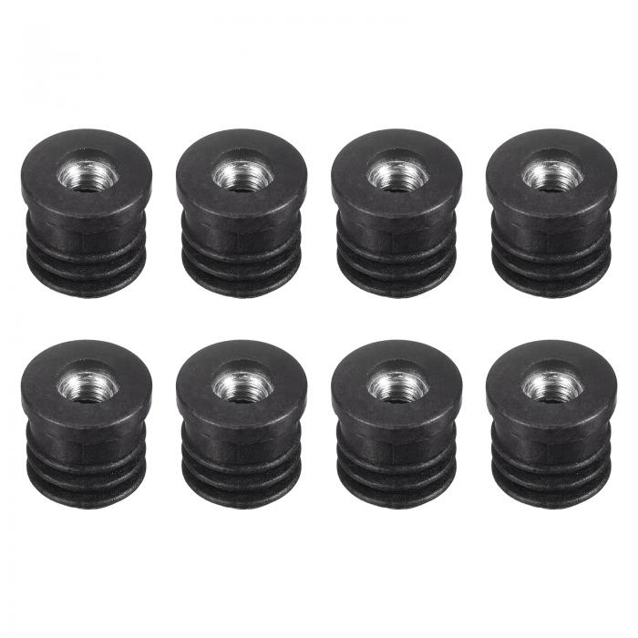 インサート 丸チューブ用 M6ねじ付き 16 mm外径丸管用 ラウンド 黒いプラスチックプラグ キャスターインサート チェアエンドキャップ 家具脚プラグ 8個