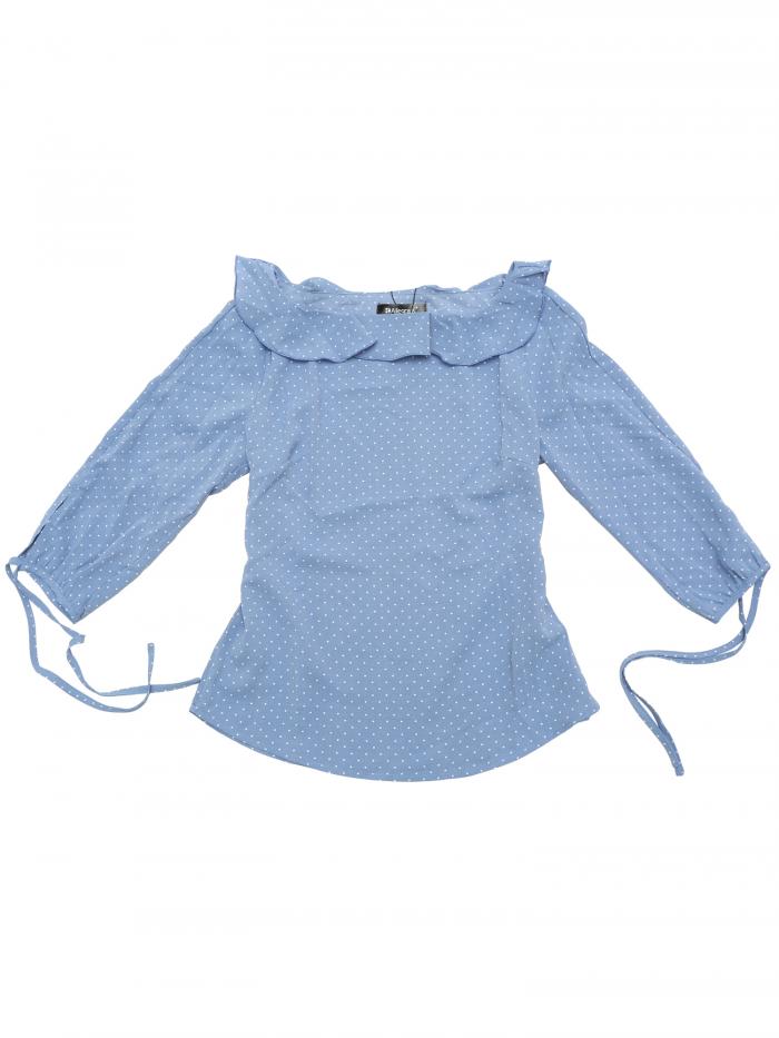 Allegra K フリルブラウス トップス 水玉 七分袖 リボン 夏 レディース ダスティブルー L(4)