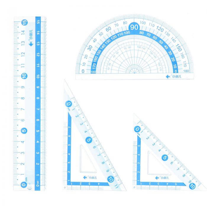 定規セット 15 cm 直定規 分度器 三角測定ツール 波線付き 教室 ホーム オフィス用 ブルー 4個
