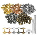 100セットのレザーリベット 12mm x 8mm メタルダブルキャップリベットスナップスタッドファスナーと3個の設置ツール レザークラフトDIY修理装飾用 多色