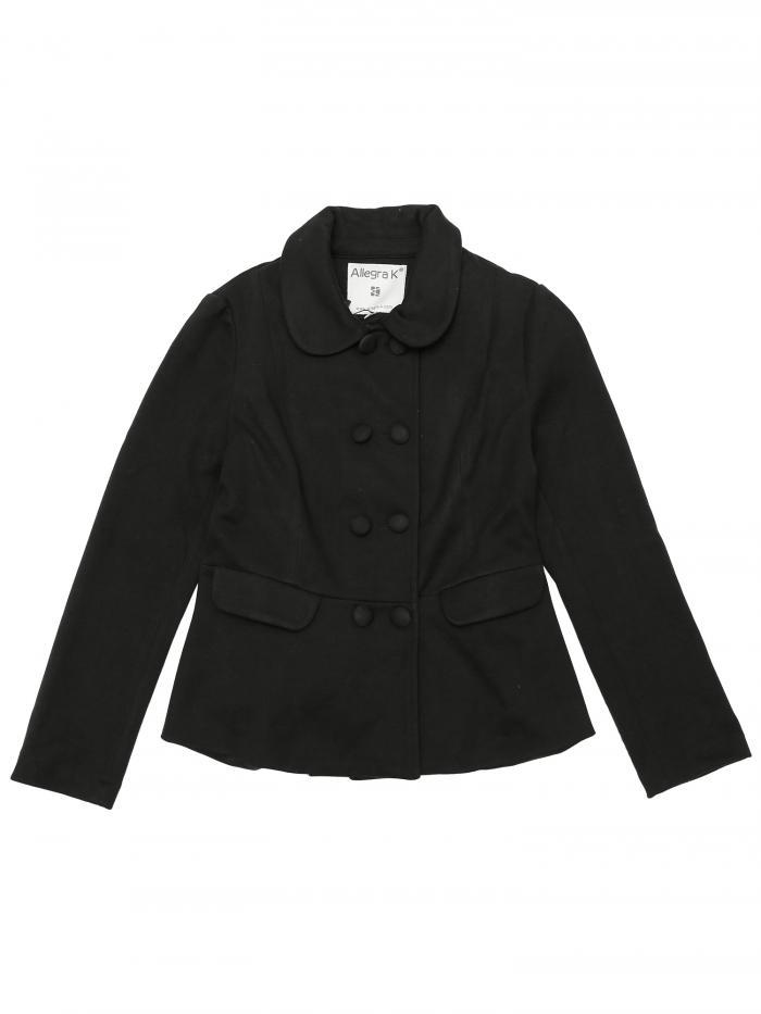 Allegra K ペプラムコート カラー ダブルブレスト ボタンアップ レディース ブラック S