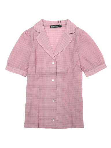 Allegra K シャツ トップス バブルスリーブ 半袖 ボタンフロント レディース ピンク S Allegra K シャツ トップス バブルスリーブ 半袖 ボタンフロント レディース ピンク S