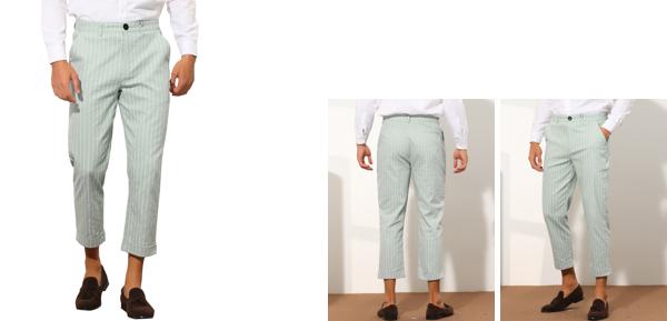 Lars Amadeus ドレスパンツ ストライプ クロップド アンクル丈 縦縞 スリムフィット フラットフロント オフィス メンズ グレー 38