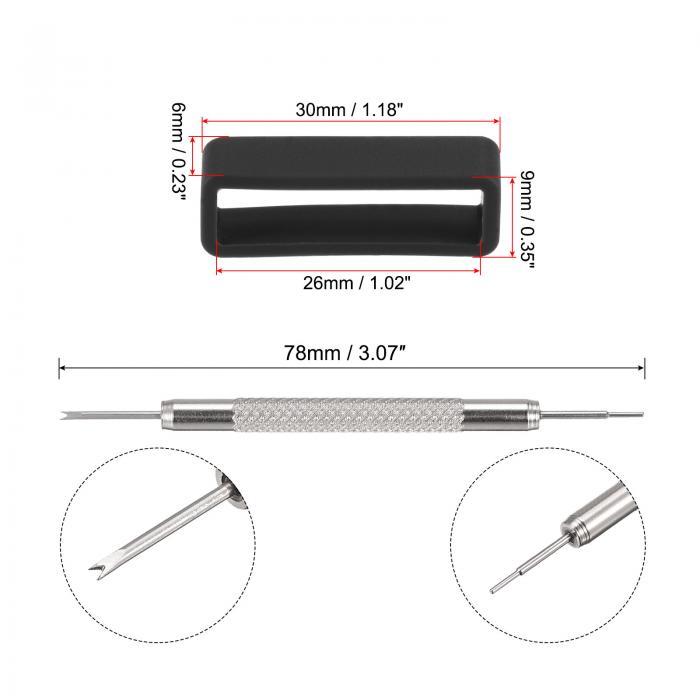 ウォッチバンドストラップループ 26mm ラバーファスナーリング シリコンウォッチリテーナー ウォッチ黒1セット