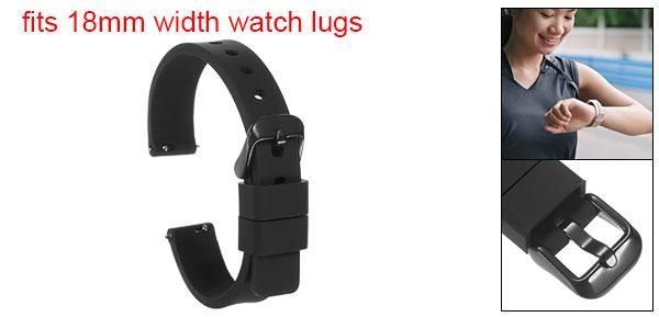 18mm幅 シリコンウォッチバンド クイックリリース 柔らかいラバー製交換用ウォッチストラップ 黒ステンレススチールバックル付き 男性用女性用 黒