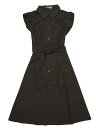 Allegra K シャツワンピース ドレス コットン ボタン留め オフィス フリル 袖なし ベルト付 レディース ブラック M
