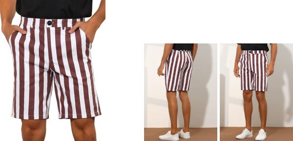 Lars Amadeus ショートパンツ チノパン ストライプ ショーツ 夏用 レギュラーフィット フラットフロント メンズ ブルゴーニュ 38