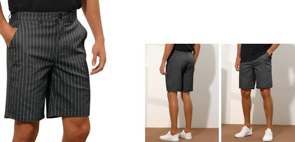 Lars Amadeus ショートパンツ ストライプ チノパン ドレスショーツ レギュラーフィット 軽量 ビジネス メンズ ブラック 28