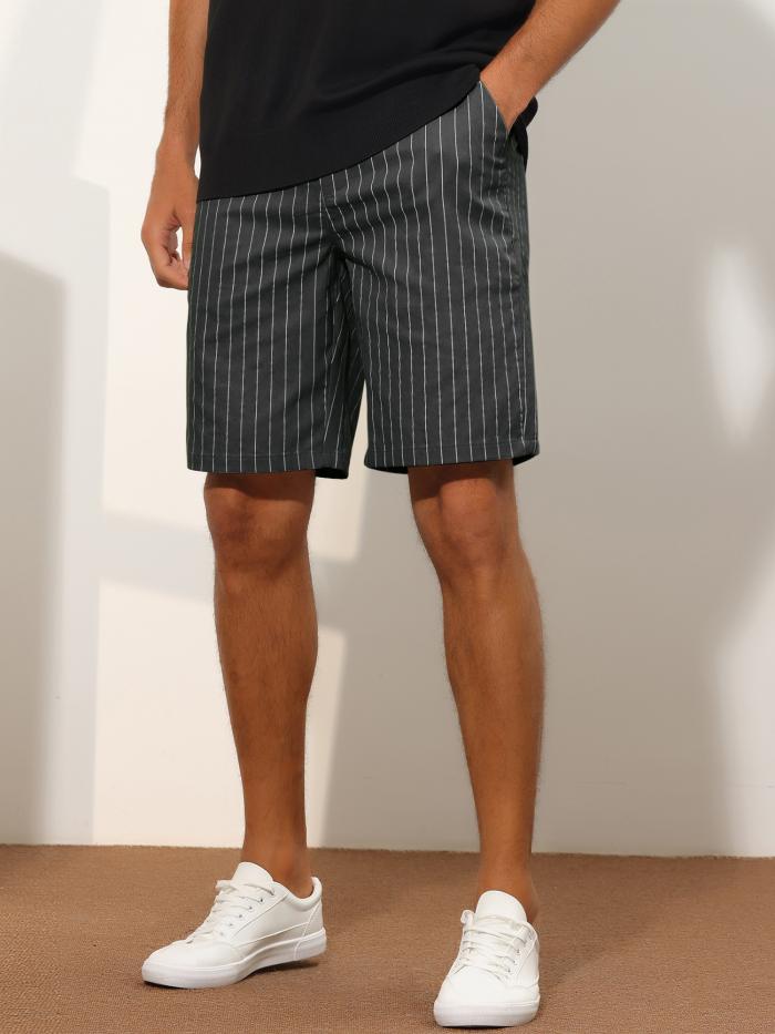 Lars Amadeus ショートパンツ ストライプ チノパン ドレスショーツ レギュラーフィット 軽量 ビジネス メンズ ブラック 28