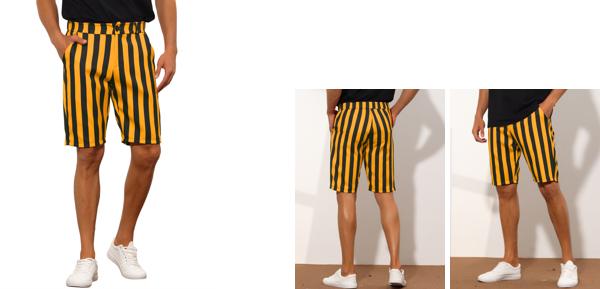 Lars Amadeus ショートパンツ チノショーツ ストライプ レギュラーフィット カジュアル サマー 膝上丈 メンズ イエローブラック 34