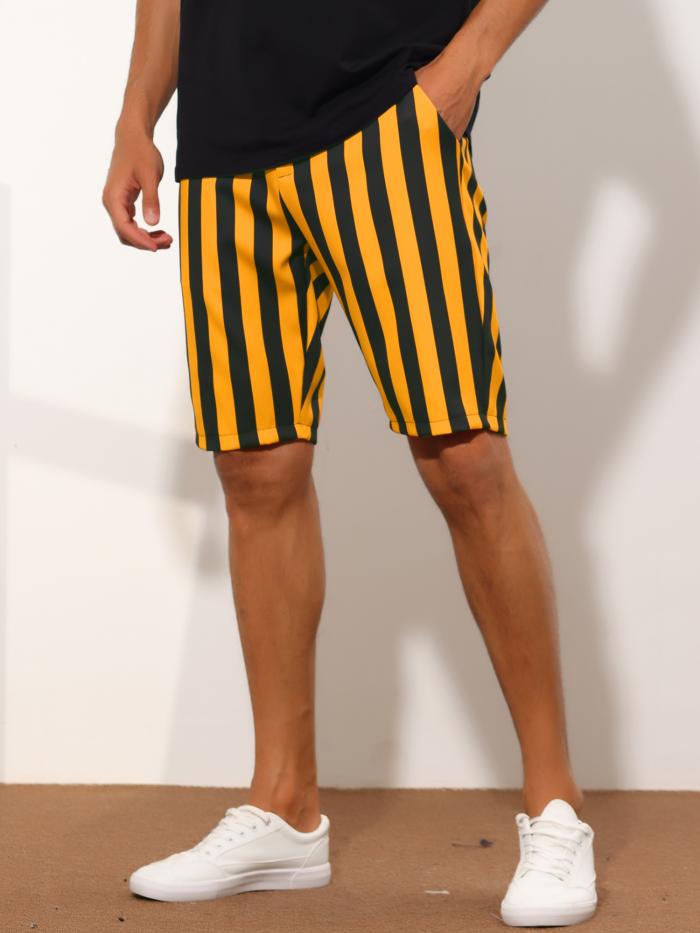 Lars Amadeus ショートパンツ チノショーツ ストライプ レギュラーフィット カジュアル サマー 膝上丈 メンズ イエローブラック 34