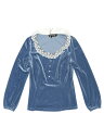 Allegra K トップス シャツ レトロ ベルベット クープネック スリムフィット レースパネル レディース ネイビー M