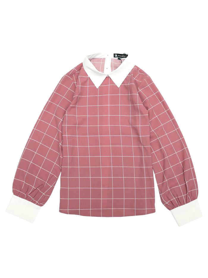 Allegra K チェック トップス シャツ コントラストカラー ボタンバック レディース ピンク M