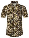 Lars Amadeus ヒョウ柄シャツ 半袖トップス プリントシャツ ボタンダウン カジュアル サマー メンズ ヒョウ柄 2XL(4)