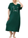 Agnes Orinda プラスサイズ ナイトガウン 寝間着 パジャマ ポケット 柔らかい かわいい バレンタインデー レディース ダークグリーン 2XL