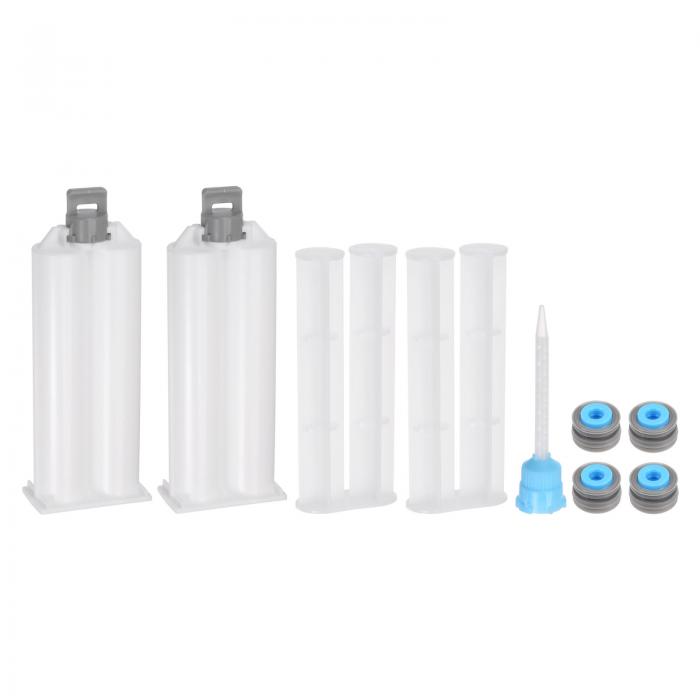 エポキシガン粘着カートリッジ 122mm ホワイト グレー 樹脂ミキサーデュアル接着剤カートリッジ プッシュロッドとミキシングチューブ付き 50ml/1.7oz 1:1 AB 接着剤ガン用 2個入り
