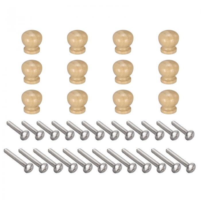ラウンドウッドノブ プルハンドル 引き出し用 ネジ付き ウッド 18x18 mm 12個