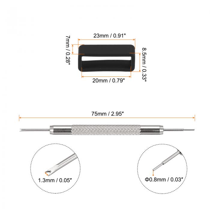 時計ストラップループ 時計バンドループ ウォッチストラップループ 時計バンド修理用ばね棒付き ラバー 20mm ブラック 10個