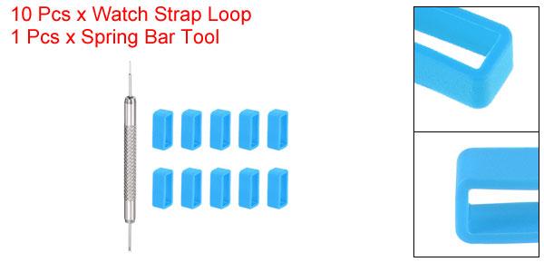時計ストラップループ ウォッチストラップループ 時計ベルトループ 時計バンド修理用ばね棒付き ラバー 16mm ライトブルー 10個 2