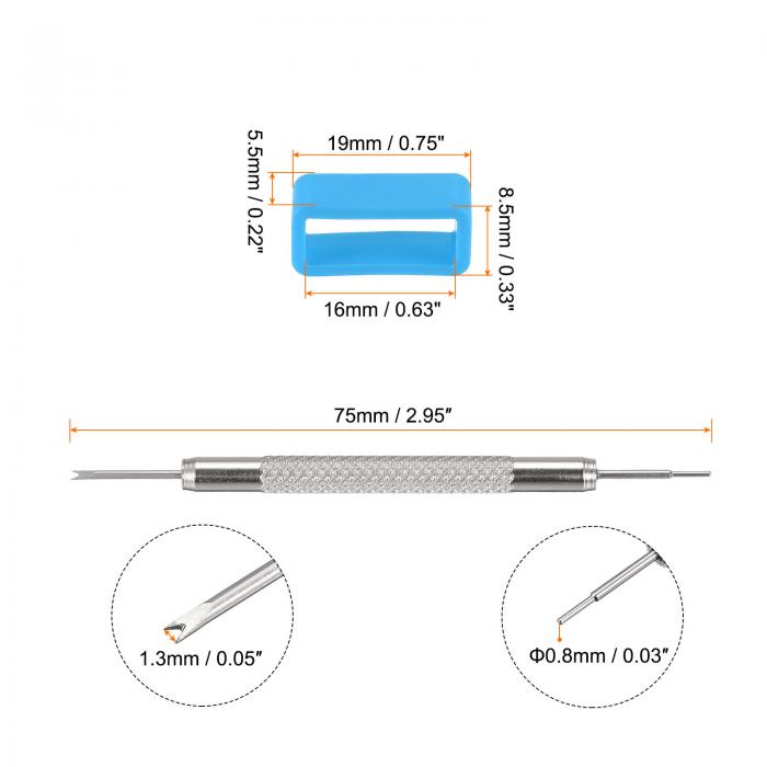 時計ストラップループ ウォッチストラップループ 時計ベルトループ 時計バンド修理用ばね棒付き ラバー 16mm ライトブルー 10個 3