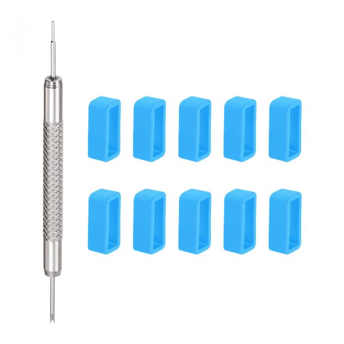 時計ストラップループ ウォッチストラップループ 時計ベルトループ 時計バンド修理用ばね棒付き ラバー 16mm ライトブルー 10個 1