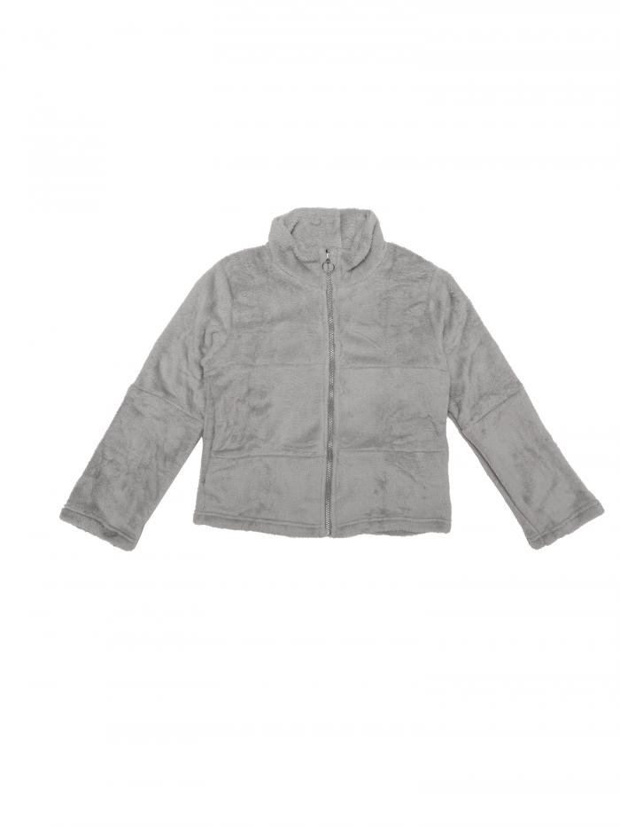 Allegra K レディース クロップドフリースジャケット スタンドカラー ジップアップ フェイクファーコート グレー XL
