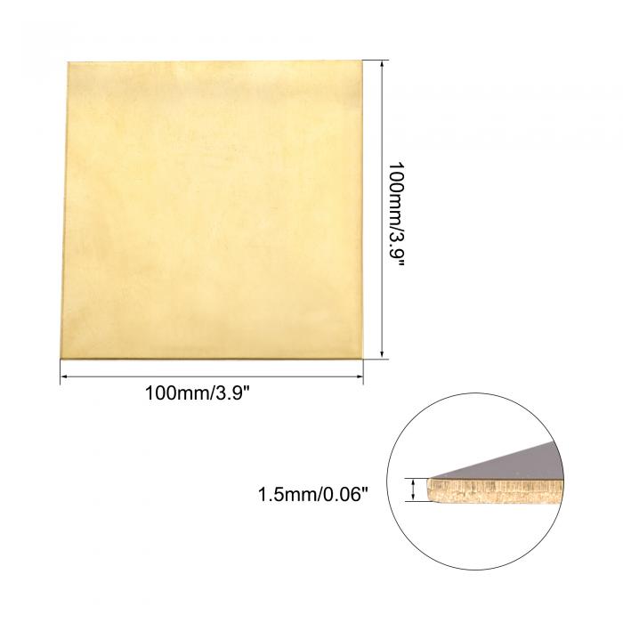 真鍮シート 100 mm長さx100 mm幅x1.5 mm厚さ 金属板プレート 3