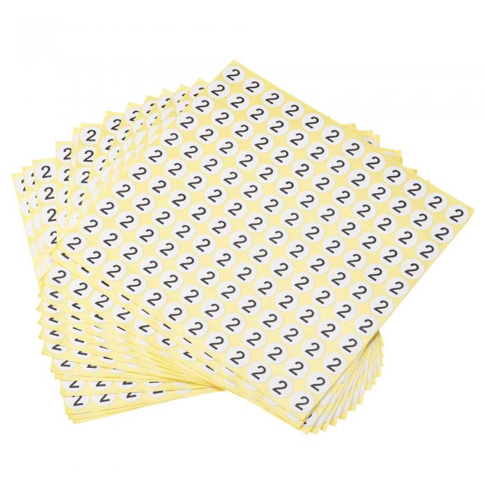 ラウンドナンバーステッカー 直径13 mm ナンバー2コート紙ラベル15枚 1980個 ブラックワード/ホワイトバックグラウンド